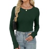 image:imageXIEERDUO Long Sleeve Thermal Shirt for Women Fleece Slim Fit Tops Crewneck Basic TShirts with Thumb Holes Fall Fashion 2026Green