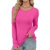image:imageXIEERDUO Long Sleeve Thermal Shirt for Women Fleece Slim Fit Tops Crewneck Basic TShirts with Thumb Holes Fall Fashion 2026Hot Pink