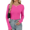 image:imageXIEERDUO Long Sleeve Thermal Shirt for Women Fleece Slim Fit Tops Crewneck Basic TShirts with Thumb Holes Fall Fashion 2026Hot Pink