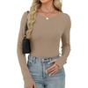 image:imageXIEERDUO Long Sleeve Thermal Shirt for Women Fleece Slim Fit Tops Crewneck Basic TShirts with Thumb Holes Fall Fashion 2026Khaki