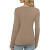 image:imageXIEERDUO Long Sleeve Thermal Shirt for Women Fleece Slim Fit Tops Crewneck Basic TShirts with Thumb Holes Fall Fashion 2026Khaki