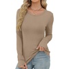 image:imageXIEERDUO Long Sleeve Thermal Shirt for Women Fleece Slim Fit Tops Crewneck Basic TShirts with Thumb Holes Fall Fashion 2026Khaki