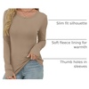 image:imageXIEERDUO Long Sleeve Thermal Shirt for Women Fleece Slim Fit Tops Crewneck Basic TShirts with Thumb Holes Fall Fashion 2026Khaki
