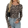 image:imageXIEERDUO Long Sleeve Thermal Shirt for Women Fleece Slim Fit Tops Crewneck Basic TShirts with Thumb Holes Fall Fashion 2026Leopard Print