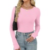 image:imageXIEERDUO Long Sleeve Thermal Shirt for Women Fleece Slim Fit Tops Crewneck Basic TShirts with Thumb Holes Fall Fashion 2026Light Pink