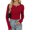 image:imageXIEERDUO Long Sleeve Thermal Shirt for Women Fleece Slim Fit Tops Crewneck Basic TShirts with Thumb Holes Fall Fashion 2026Red