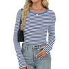 image:imageXIEERDUO Long Sleeve Thermal Shirt for Women Fleece Slim Fit Tops Crewneck Basic TShirts with Thumb Holes Fall Fashion 2026Stripeblue  White