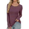 image:imageXIEERDUO Long Sleeve Thermal Shirt for Women Fleece Slim Fit Tops Crewneck Basic TShirts with Thumb Holes Fall Fashion 2026Stripebrown  Blue