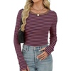image:imageXIEERDUO Long Sleeve Thermal Shirt for Women Fleece Slim Fit Tops Crewneck Basic TShirts with Thumb Holes Fall Fashion 2026Stripebrown  Blue