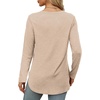 image:imageXIEERDUO Womens Long Sleeve Round Neck Shirts Side Split Basic Loose Tunic Tops Casual 2026Beige