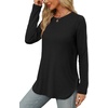 image:imageXIEERDUO Womens Long Sleeve Round Neck Shirts Side Split Basic Loose Tunic Tops Casual 2026Black