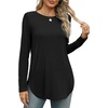 image:imageXIEERDUO Womens Long Sleeve Round Neck Shirts Side Split Basic Loose Tunic Tops Casual 2026Black