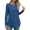 image:imageXIEERDUO Womens Long Sleeve Round Neck Shirts Side Split Basic Loose Tunic Tops Casual 2026Blue