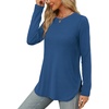 image:imageXIEERDUO Womens Long Sleeve Round Neck Shirts Side Split Basic Loose Tunic Tops Casual 2026Blue