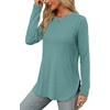 image:imageXIEERDUO Womens Long Sleeve Round Neck Shirts Side Split Basic Loose Tunic Tops Casual 2026Blue Green