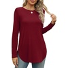 image:imageXIEERDUO Womens Long Sleeve Round Neck Shirts Side Split Basic Loose Tunic Tops Casual 2026Burgundy
