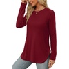 image:imageXIEERDUO Womens Long Sleeve Round Neck Shirts Side Split Basic Loose Tunic Tops Casual 2026Burgundy