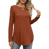 image:imageXIEERDUO Womens Long Sleeve Round Neck Shirts Side Split Basic Loose Tunic Tops Casual 2026Caramel