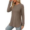 image:imageXIEERDUO Womens Long Sleeve Round Neck Shirts Side Split Basic Loose Tunic Tops Casual 2026Coffee