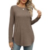 image:imageXIEERDUO Womens Long Sleeve Round Neck Shirts Side Split Basic Loose Tunic Tops Casual 2026Coffee
