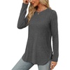 image:imageXIEERDUO Womens Long Sleeve Round Neck Shirts Side Split Basic Loose Tunic Tops Casual 2026Dark Grey