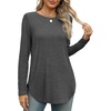 image:imageXIEERDUO Womens Long Sleeve Round Neck Shirts Side Split Basic Loose Tunic Tops Casual 2026Dark Grey