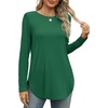 image:imageXIEERDUO Womens Long Sleeve Round Neck Shirts Side Split Basic Loose Tunic Tops Casual 2026Green