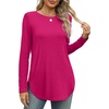 image:imageXIEERDUO Womens Long Sleeve Round Neck Shirts Side Split Basic Loose Tunic Tops Casual 2026Hot Pink