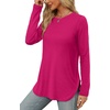 image:imageXIEERDUO Womens Long Sleeve Round Neck Shirts Side Split Basic Loose Tunic Tops Casual 2026Hot Pink