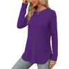 image:imageXIEERDUO Womens Long Sleeve Round Neck Shirts Side Split Basic Loose Tunic Tops Casual 2026Purple