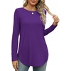 image:imageXIEERDUO Womens Long Sleeve Round Neck Shirts Side Split Basic Loose Tunic Tops Casual 2026Purple