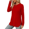 image:imageXIEERDUO Womens Long Sleeve Round Neck Shirts Side Split Basic Loose Tunic Tops Casual 2026Red