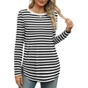 image:imageXIEERDUO Womens Long Sleeve Round Neck Shirts Side Split Basic Loose Tunic Tops Casual 2026Stripeblack White