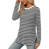 image:imageXIEERDUO Womens Long Sleeve Round Neck Shirts Side Split Basic Loose Tunic Tops Casual 2026Stripeblack White