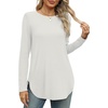 image:imageXIEERDUO Womens Long Sleeve Round Neck Shirts Side Split Basic Loose Tunic Tops Casual 2026White