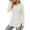 image:imageXIEERDUO Womens Long Sleeve Round Neck Shirts Side Split Basic Loose Tunic Tops Casual 2026White
