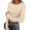 image:imageXIEERDUO Long Sleeve Thermal Shirt for Women Fleece Slim Fit Tops Crewneck Basic TShirts with Thumb Holes Fall Fashion 2026Beige