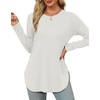 image:imageXIEERDUO Womens Long Sleeve Round Neck Shirts Side Split Basic Loose Tunic Tops Casual 2026White