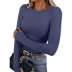 image:imageXIEERDUO Long Sleeve Thermal Shirt for Women Fleece Slim Fit Tops Crewneck Basic TShirts with Thumb Holes Fall Fashion 2026Blue