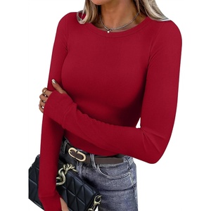 image:imageXIEERDUO Long Sleeve Thermal Shirt for Women Fleece Slim Fit Tops Crewneck Basic TShirts with Thumb Holes Fall Fashion 2026Red