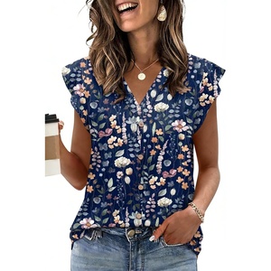 image:imageXIEERDUO Blouses for Women Dressy Casual Long Sleeve Shirts Fashion Clothing Puff Sleeve Tunic Tops with Smocked CuffsNavy Floral