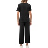 image:imageXIEERDUO Womens 2 Piece Outfits Summer Lounge Sets Side Slit Loungewear  Short Sleeve Top Matching Wide Leg Capri PantsA Black