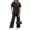 image:imageXIEERDUO Womens 2 Piece Outfits Summer Lounge Sets Side Slit Loungewear  Short Sleeve Top Matching Wide Leg Capri PantsA Black