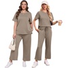 image:imageXIEERDUO Womens 2 Piece Outfits Summer Lounge Sets Side Slit Loungewear  Short Sleeve Top Matching Wide Leg Capri PantsA Khaki