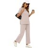 image:imageXIEERDUO Womens 2 Piece Outfits Summer Lounge Sets Side Slit Loungewear  Short Sleeve Top Matching Wide Leg Capri PantsApricot
