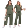 image:imageXIEERDUO Womens 2 Piece Outfits Summer Lounge Sets Side Slit Loungewear  Short Sleeve Top Matching Wide Leg Capri PantsArmy Green
