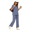 image:imageXIEERDUO Womens 2 Piece Outfits Summer Lounge Sets Side Slit Loungewear  Short Sleeve Top Matching Wide Leg Capri PantsBlue