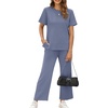 image:imageXIEERDUO Womens 2 Piece Outfits Summer Lounge Sets Side Slit Loungewear  Short Sleeve Top Matching Wide Leg Capri PantsBlue