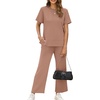 image:imageXIEERDUO Womens 2 Piece Outfits Summer Lounge Sets Side Slit Loungewear  Short Sleeve Top Matching Wide Leg Capri PantsBrown