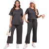 image:imageXIEERDUO Womens 2 Piece Outfits Summer Lounge Sets Side Slit Loungewear  Short Sleeve Top Matching Wide Leg Capri PantsDark Grey